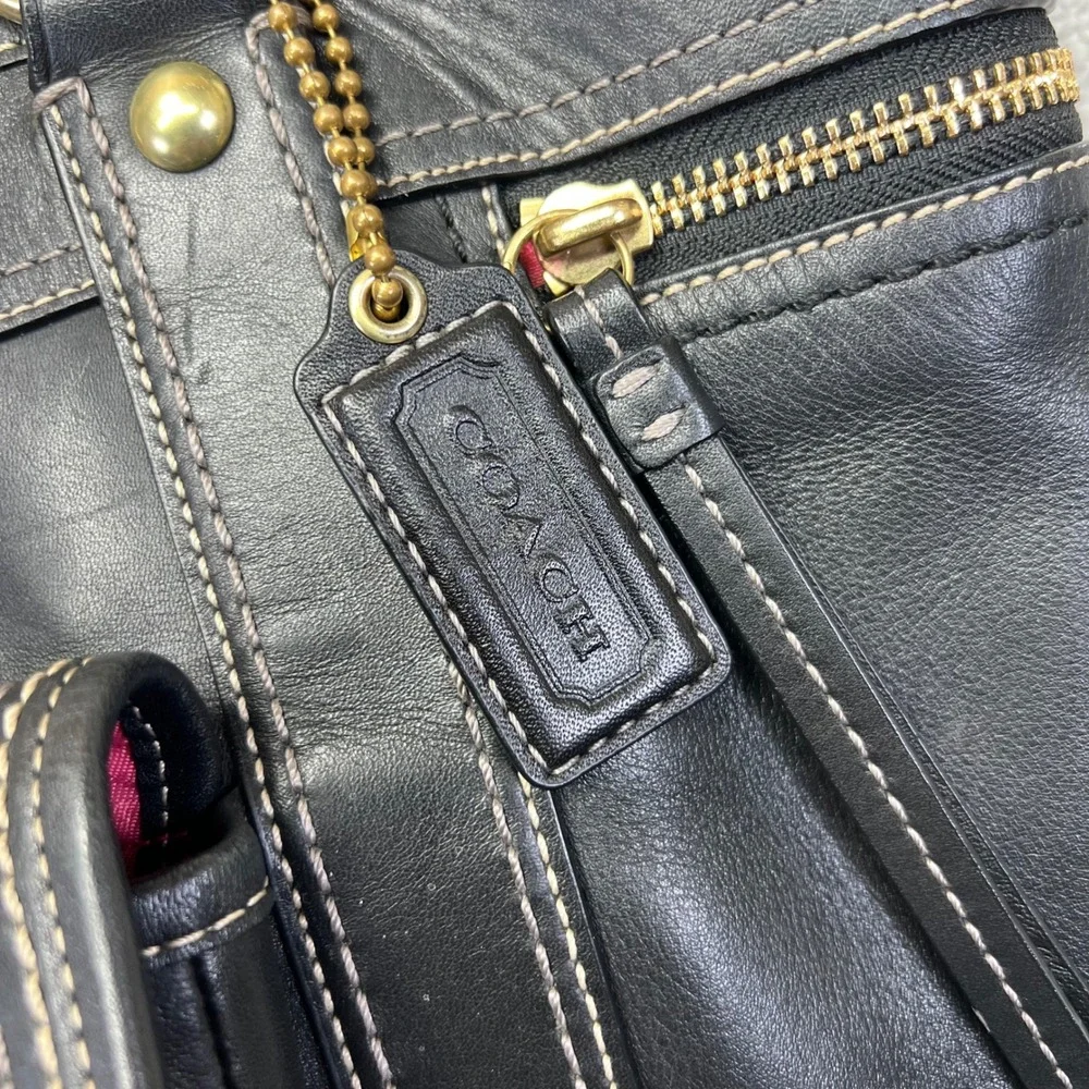 Y2k Coach Gigi Tote Bag Black Leather Brass Hardware Turnlock Top Handle